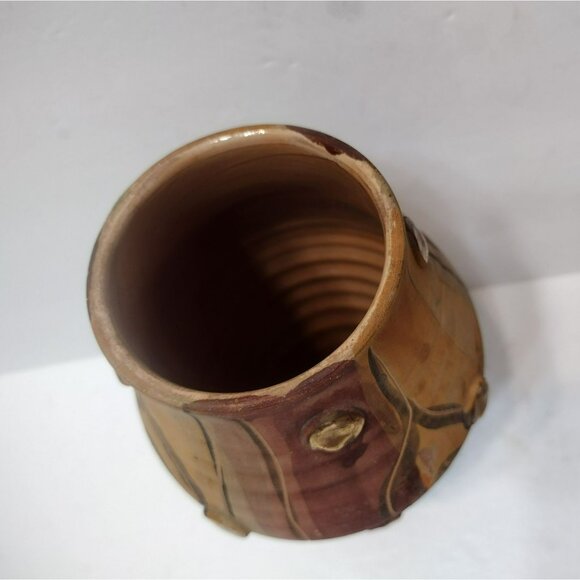Vintage Toscany Ceramic Pottery Vase Tree Bark Wood Texture Mid Century Handmade - Picture 6 of 9